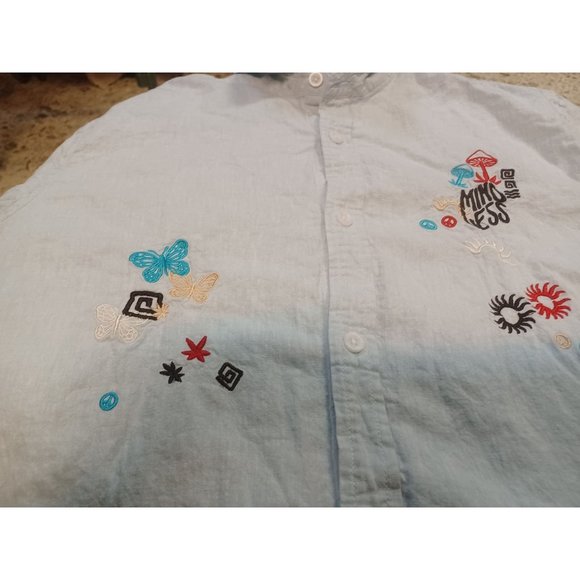 Pacsun Women's Button-Up 55% Linen  Blouse with Embroidery Large Light Blue - Picture 2 of 3